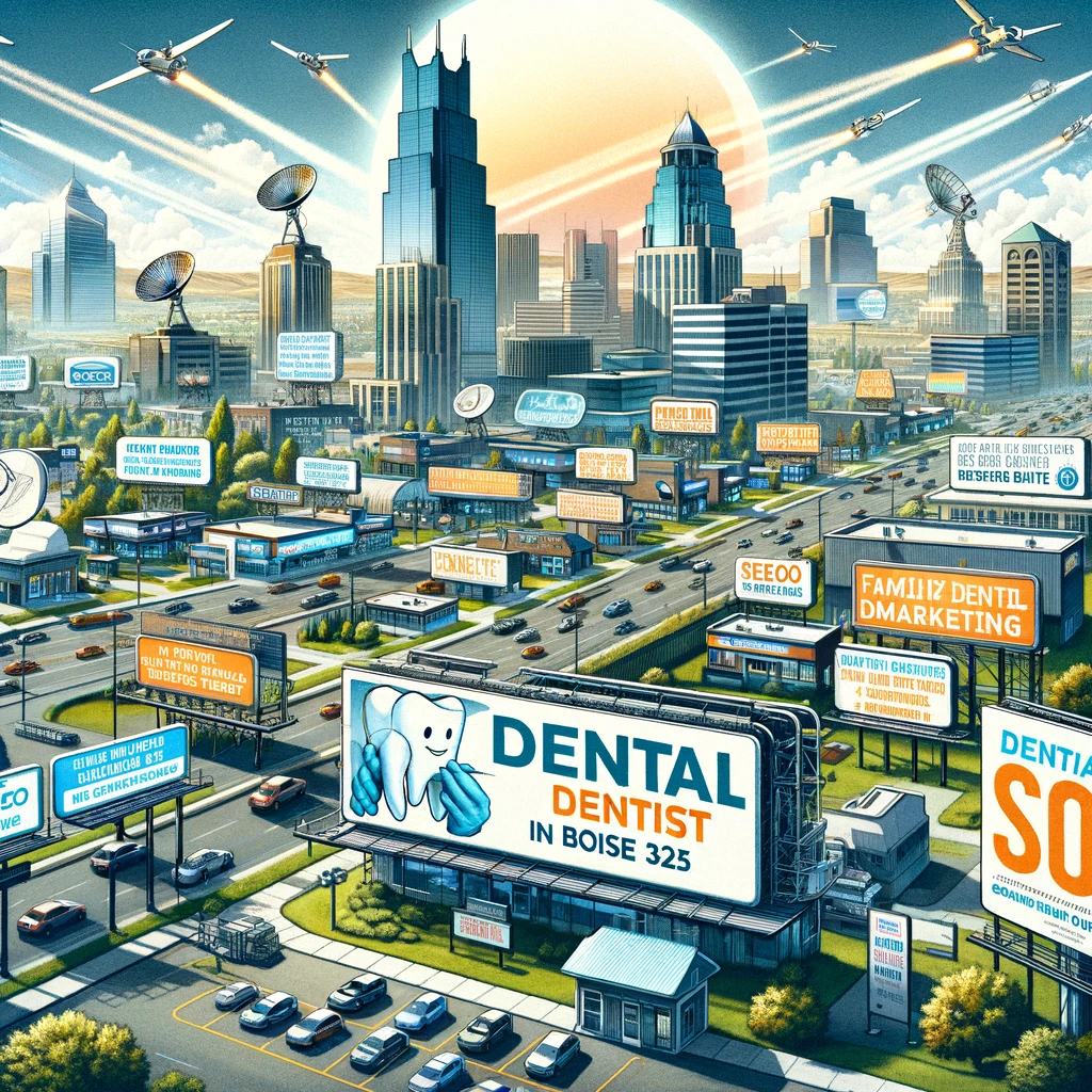 An illustrative scene depicting the landcape of dental marketing in Boise.